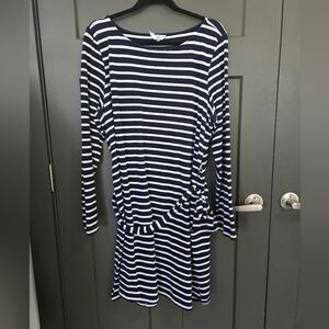 Crown & Ivy Navy and White Striped Dress Long-sleeve W/ Tie Belt XXL